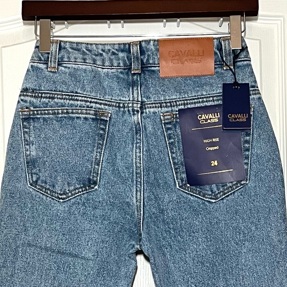 NWT Cavalli Class High Rise Cropped Straight Leg Jeans Sz 24 Y2K Retro Designer - Picture 5 of 16